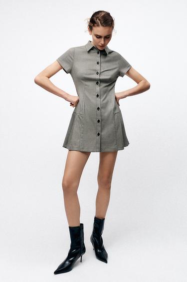 MINI DRESS WITH COLLAR - Brown / Ecru by Zara - Image 0