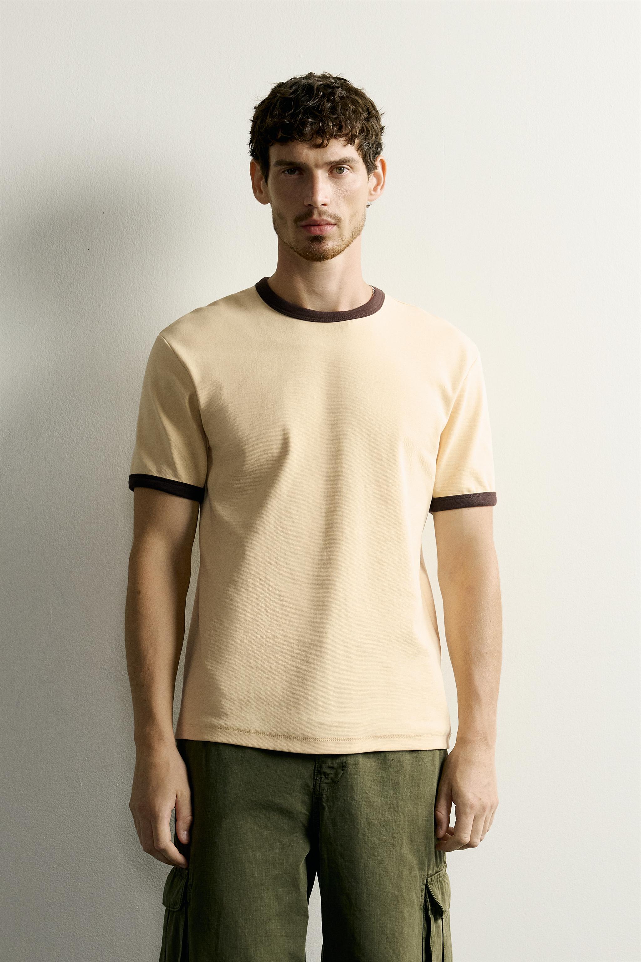 RINGER BASIC CONTRAST RIB T-SHIRT — Yellow
