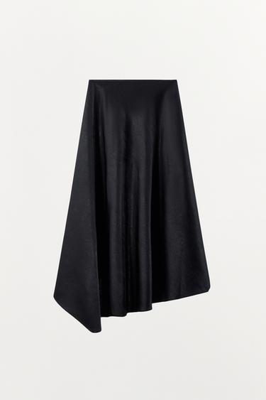 MIDI SKIRT WITH CREASED EFFECT AND LACE - Black by Zara - Image 5