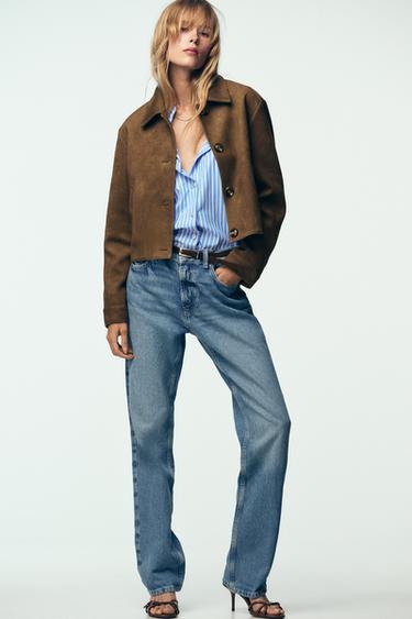 Zara JAKNA OD IMITACIJE BRUŠENE KOŽE – Smeđa