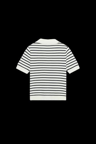 POLO EN MAILLE À RAYURES ET MANCHES COURTES - rayures de Zara - Image 1