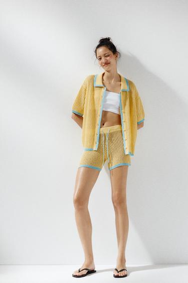 VESTE POLO EN MAILLE - Jaune clair de Zara - Image 4