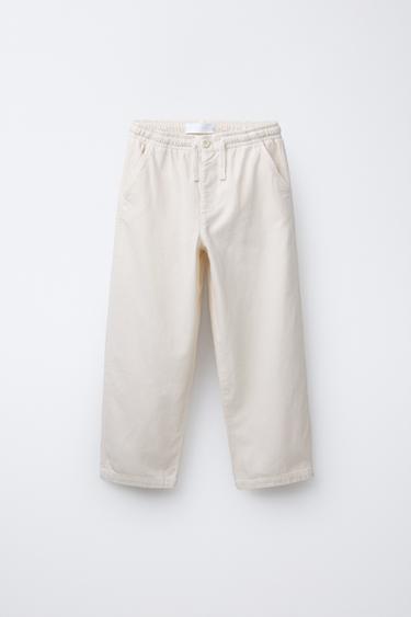 Zara STRAIGHT COTTON LINEN PANTS - Ecru