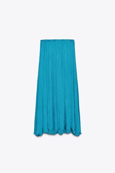 SATINIERTER MIDIROCK - Blau von Zara