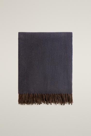Zara STRIPED FRINGE BLANKET - Blue
