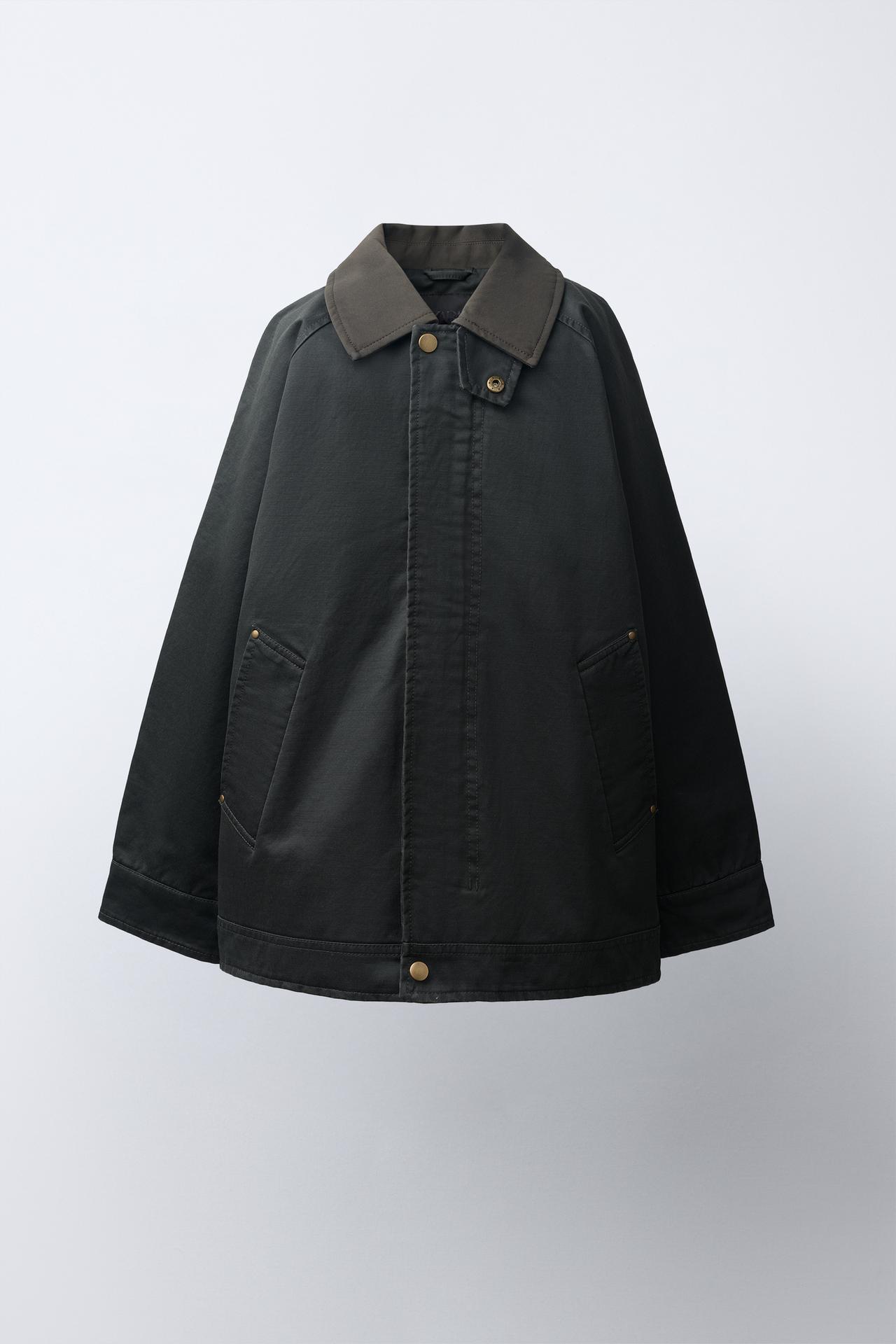WAXED JACKET WITH CONTRASTING COLLAR — Khaki