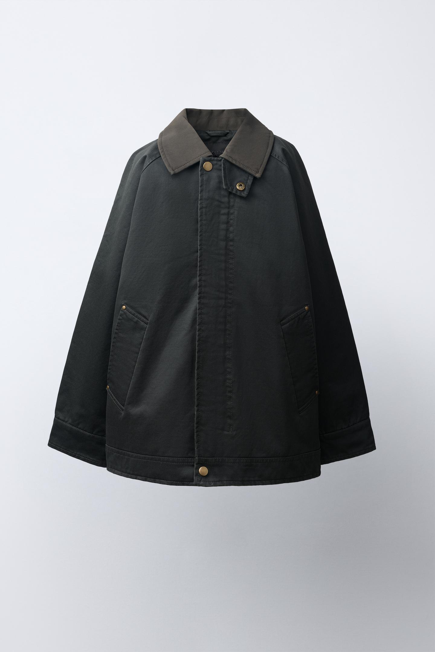 Детская куртка Zara Waxed Jacket with Contrasting Collar, цвет: Хаки — фото 2