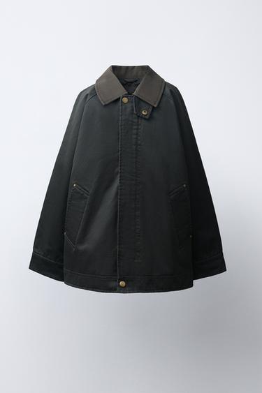 WAXED JACKET WITH CONTRASTING COLLAR — Khaki 2