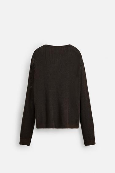 PULL STRUCTURÉ MÉLANGE LIN - Marron de Zara - Image 7