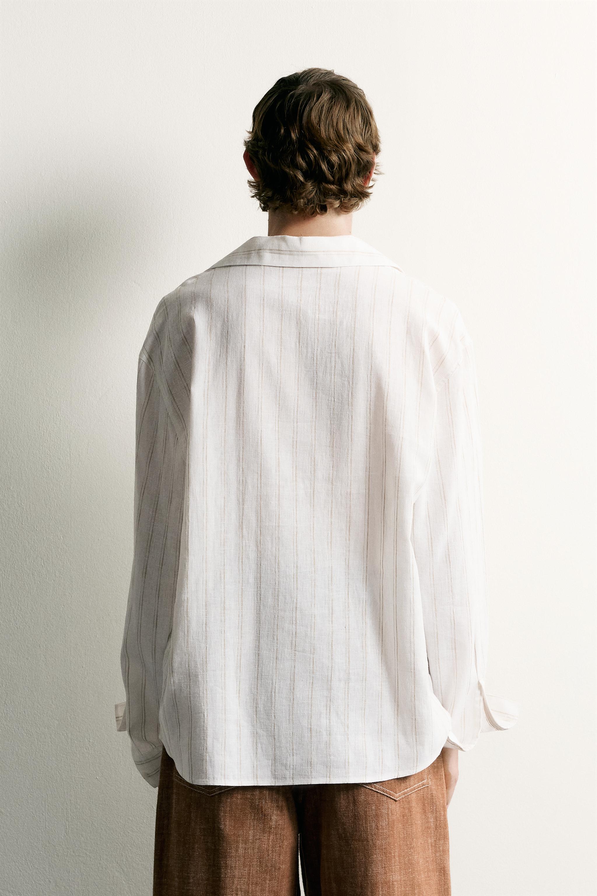 CHEMISE POLO EN COTON ET LIN À RAYURES