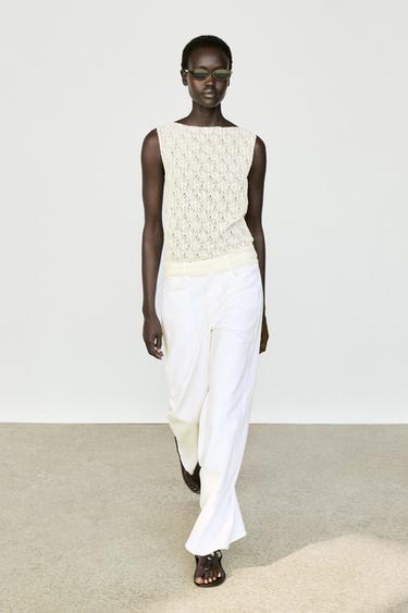 Zara Sleeveless open-knit top - Ecru - Image 0