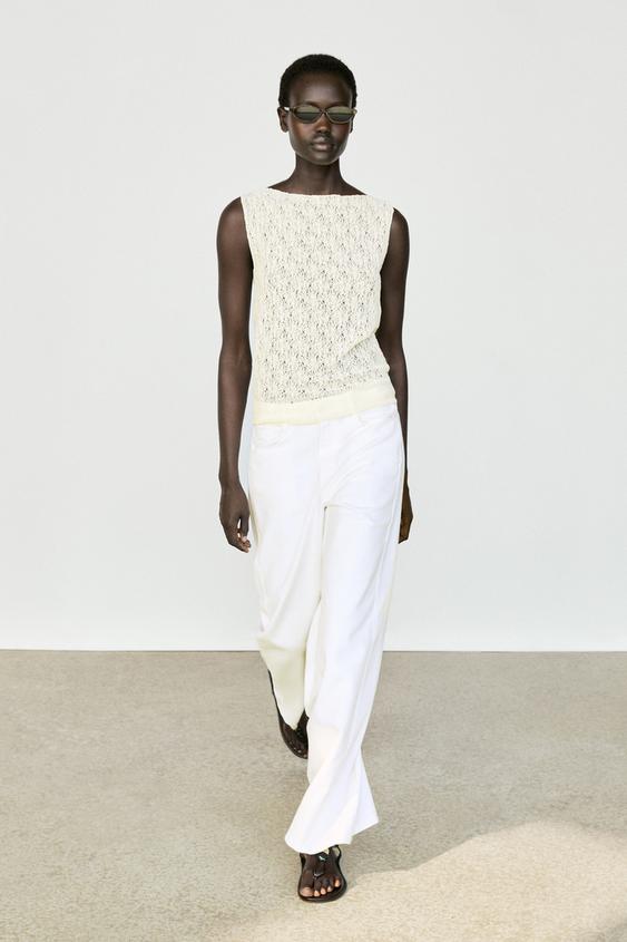 Zara Sleeveless open-knit top - Ecru - Image 0