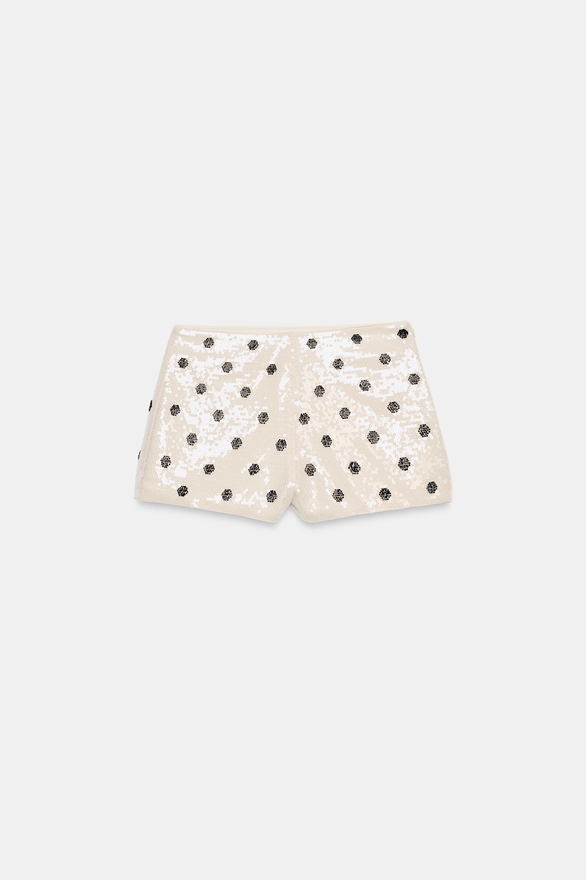 POLKA DOT SEQUIN MINI SHORTS - Black / White | ZARA Canada