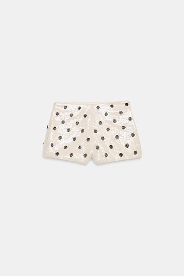 SHORT MINI PAILLETTES ET POIS - Blanc / Noir de Zara - Image 3