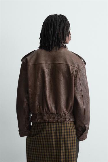 OVERSIZE LEATHER BIKER JACKET - Burgundy by Zara - Image 2