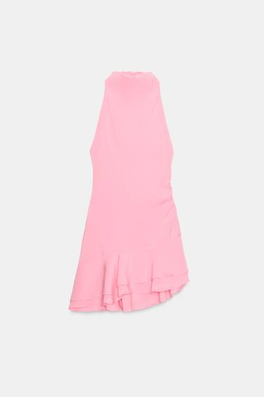 VESTIDO MINI HALTER FLUIDO - Rosa-giz da Zara - Imagem 0