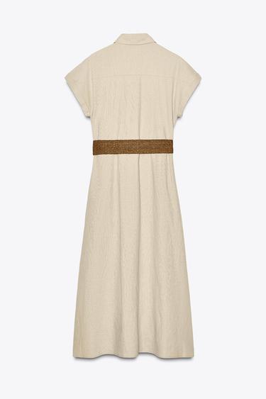 LINEN BLEND MIDI DRESS WITH BELT - Light beige by Zara - Image 5