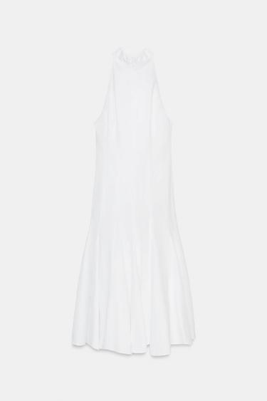 미디 홀터넥 고데 원피스 - Zara 화이트