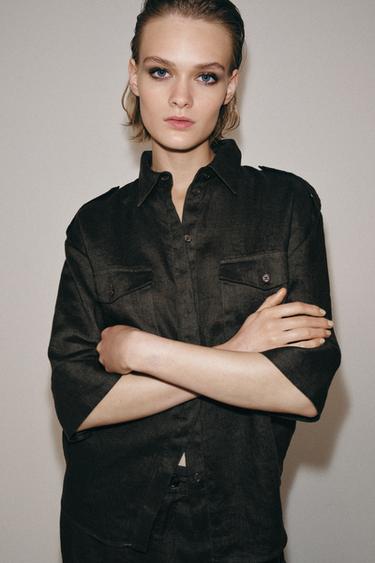 ZW COLLECTION LINEN SHIRT WITH POCKETS - Mink by Zara - Image 2