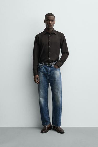 Zara EASY CARE TEXTURED SHIRT - Brown - Image 0