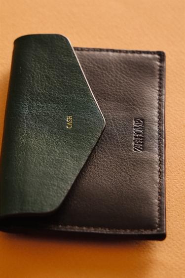 LEATHER WALLET - Brown / Green by Zara - Image 4