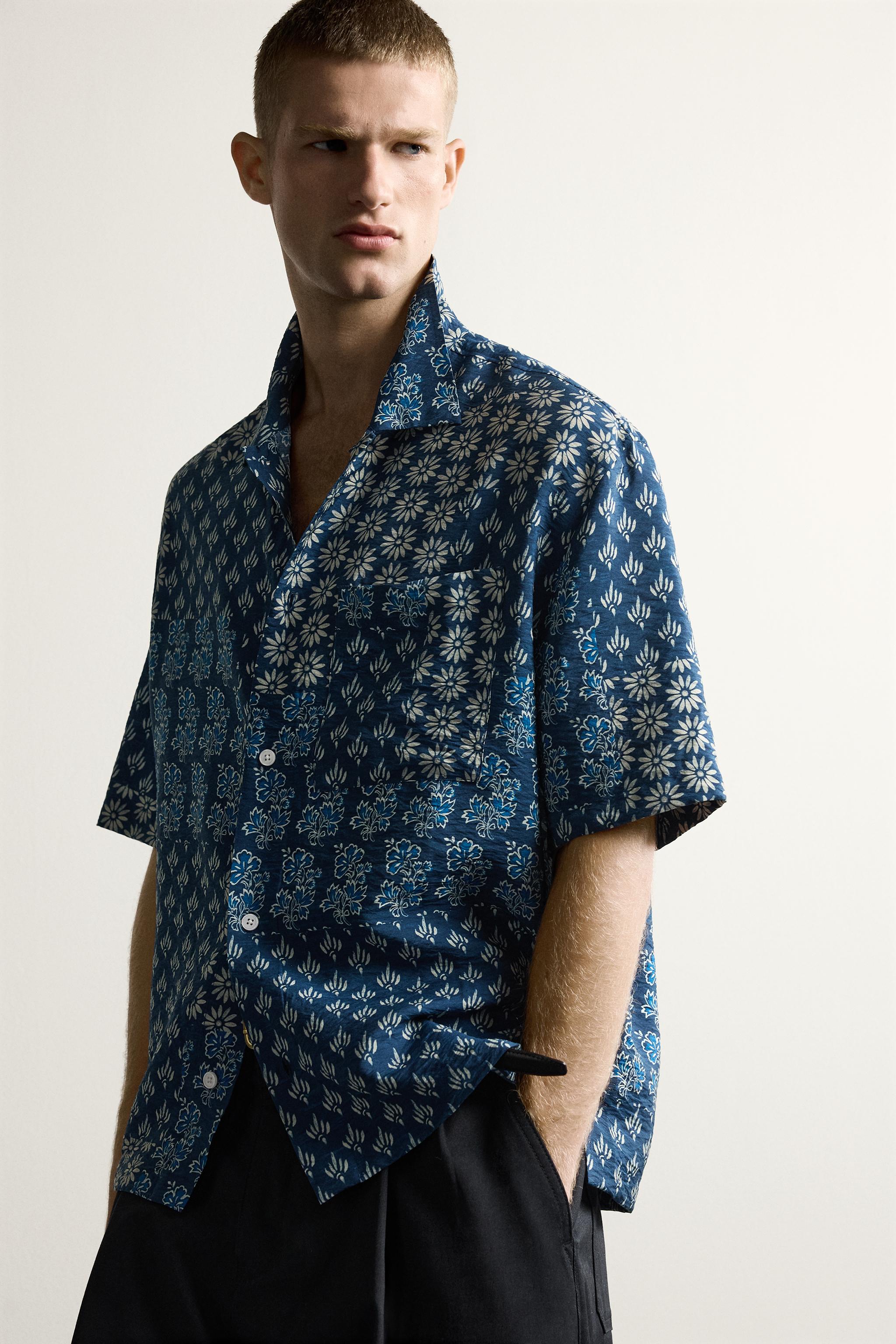 Мужские рубашки Zara PATCHWORK PRINT RELAXED FIT SHIRT — фото 5