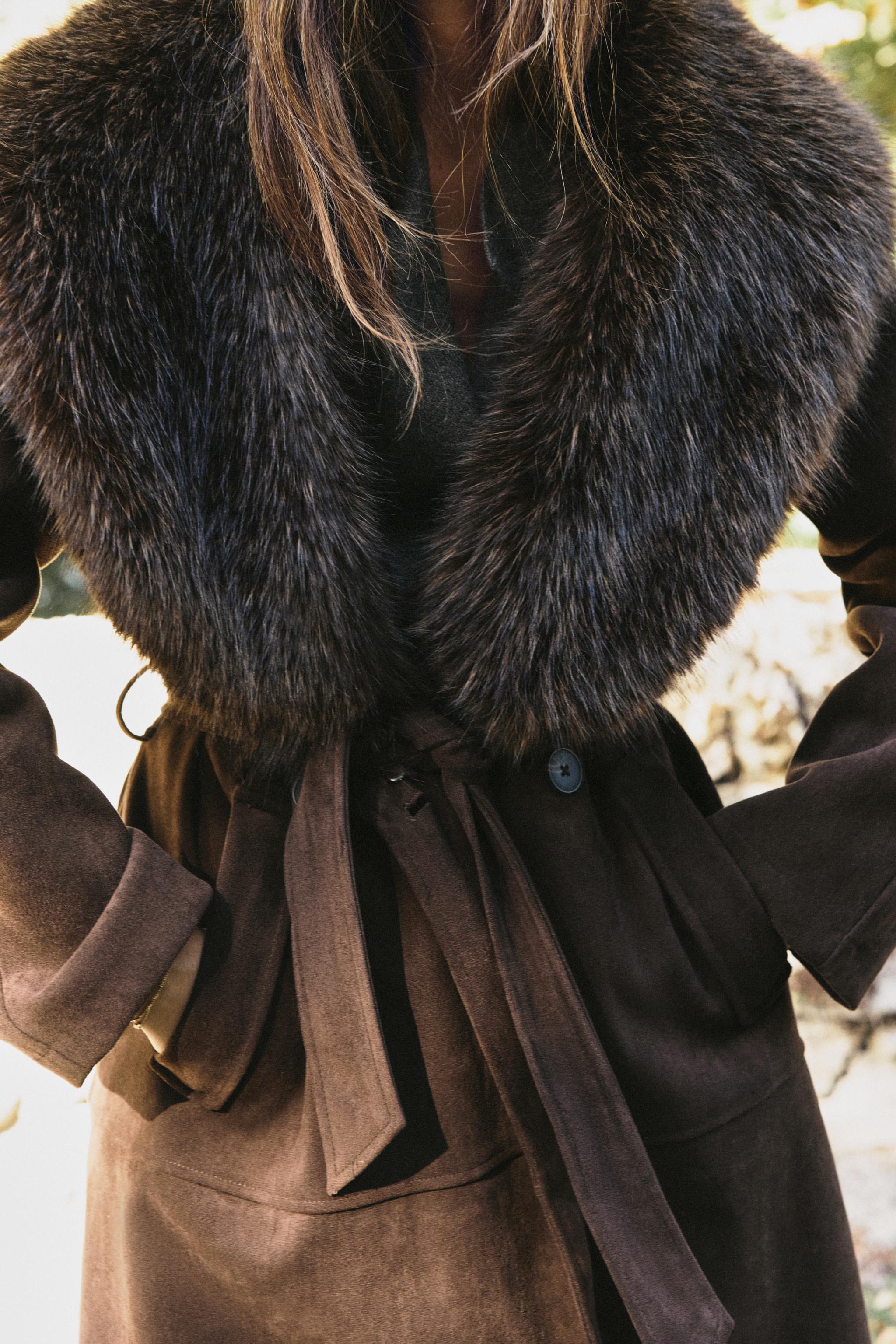 FAUX FUR COLLAR BELTED COAT