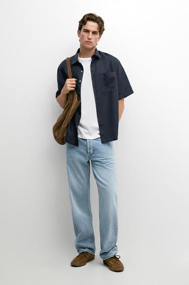 Camisa manga corta 100% lino - Marino de Zara - Imagen 0