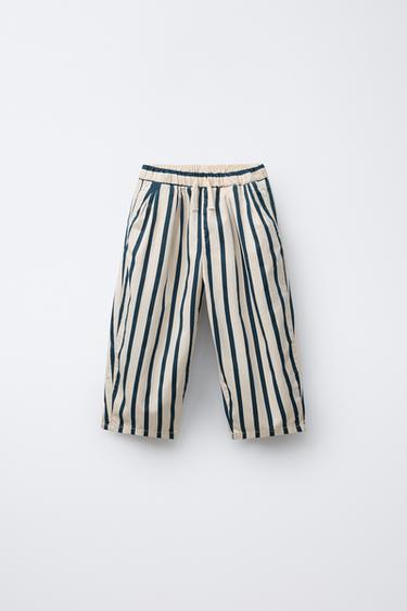 CALÇA BALLOON LISTRADA - Azul-marinho / Branco da Zara