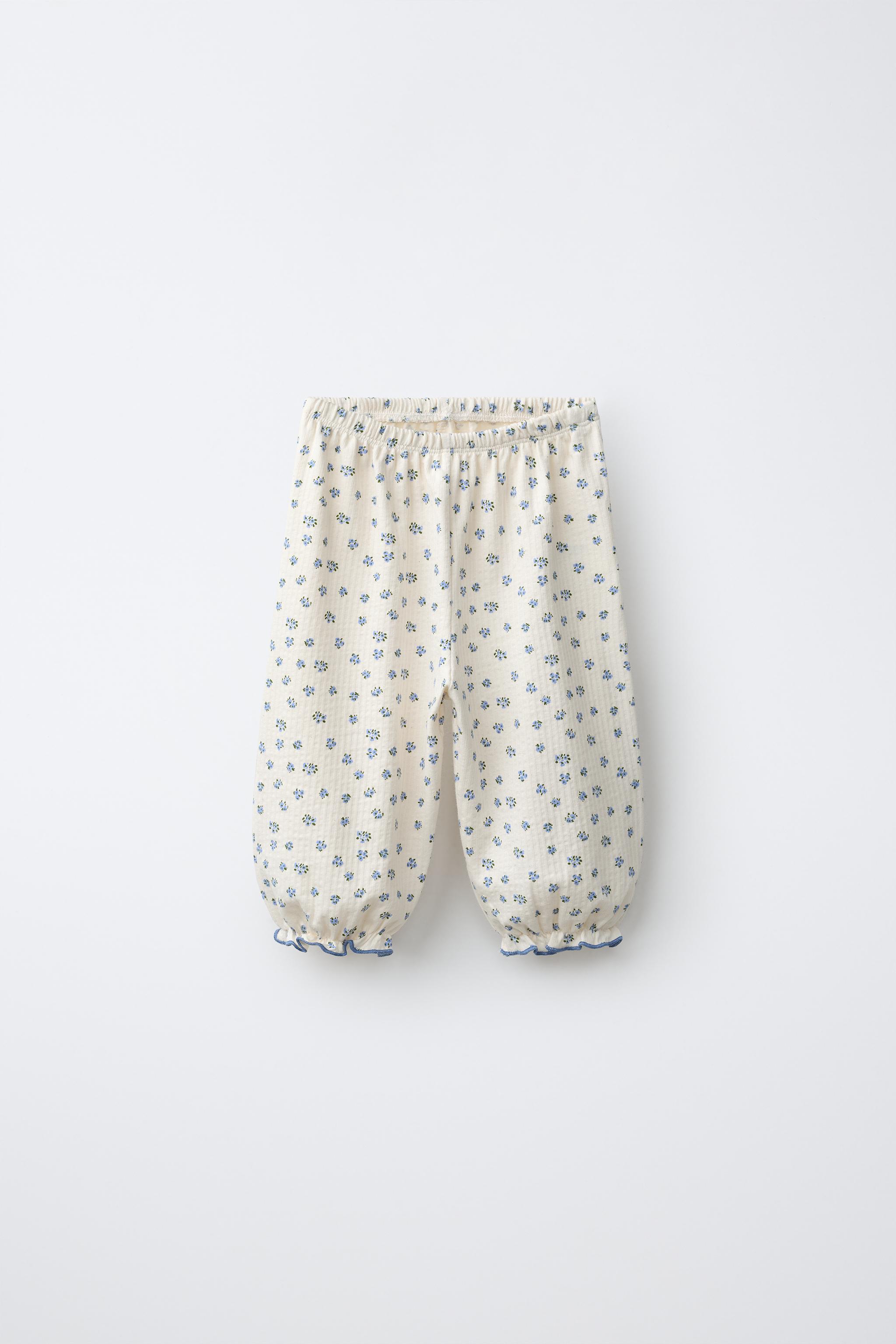 TEXTURED FLORAL PANTS — Ecru