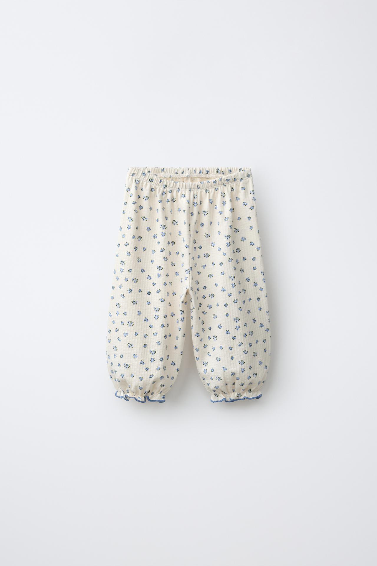TEXTURED FLORAL PANTS — Ecru