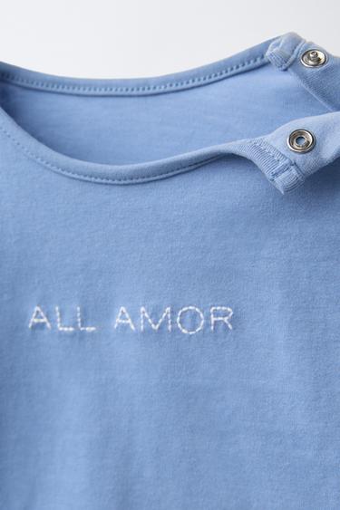 LOT TROIS HAUTS À RAYURES ET INSCRIPTION BRODÉE - Bleu de Zara - Image 3