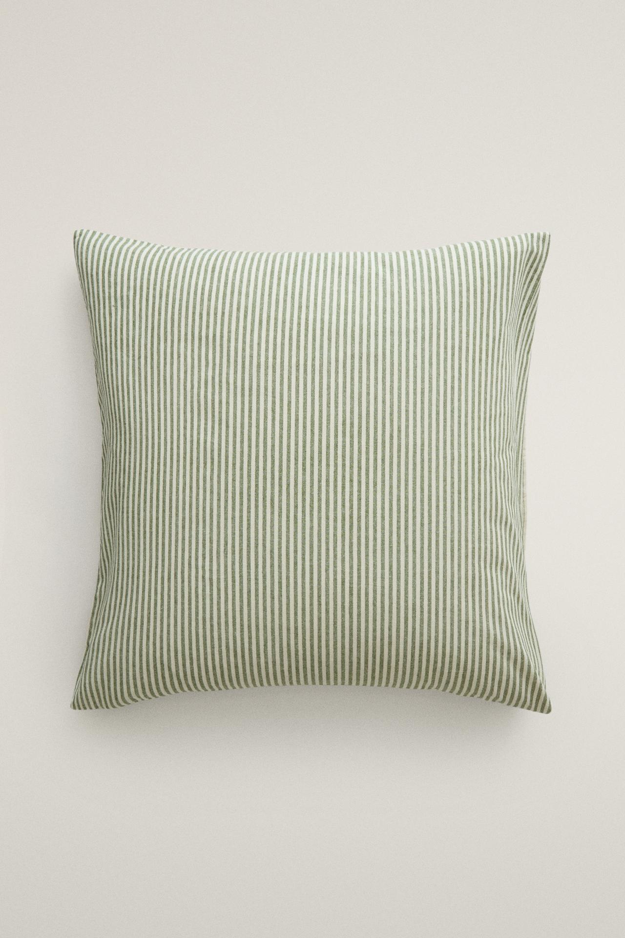 STRIPED REVERSIBLE FLANNEL PILLOWCASE (160 GSM) — Sea green