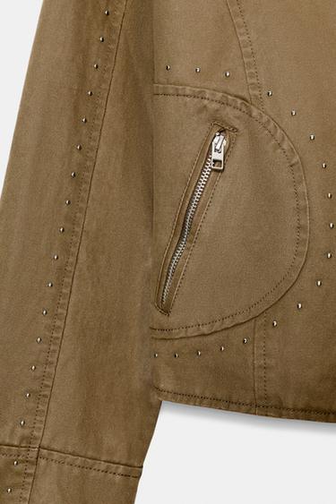 WASHED EFFECT STUDDED JACKET - Light khaki by Zara - Image 6