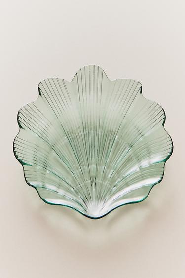 WAVY SHELL GLASS SERVING DISH - Blue / Green by Zara