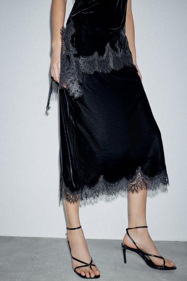 SAIA DE VELUDO COM RENDA ZW COLLECTION - Preto da Zara