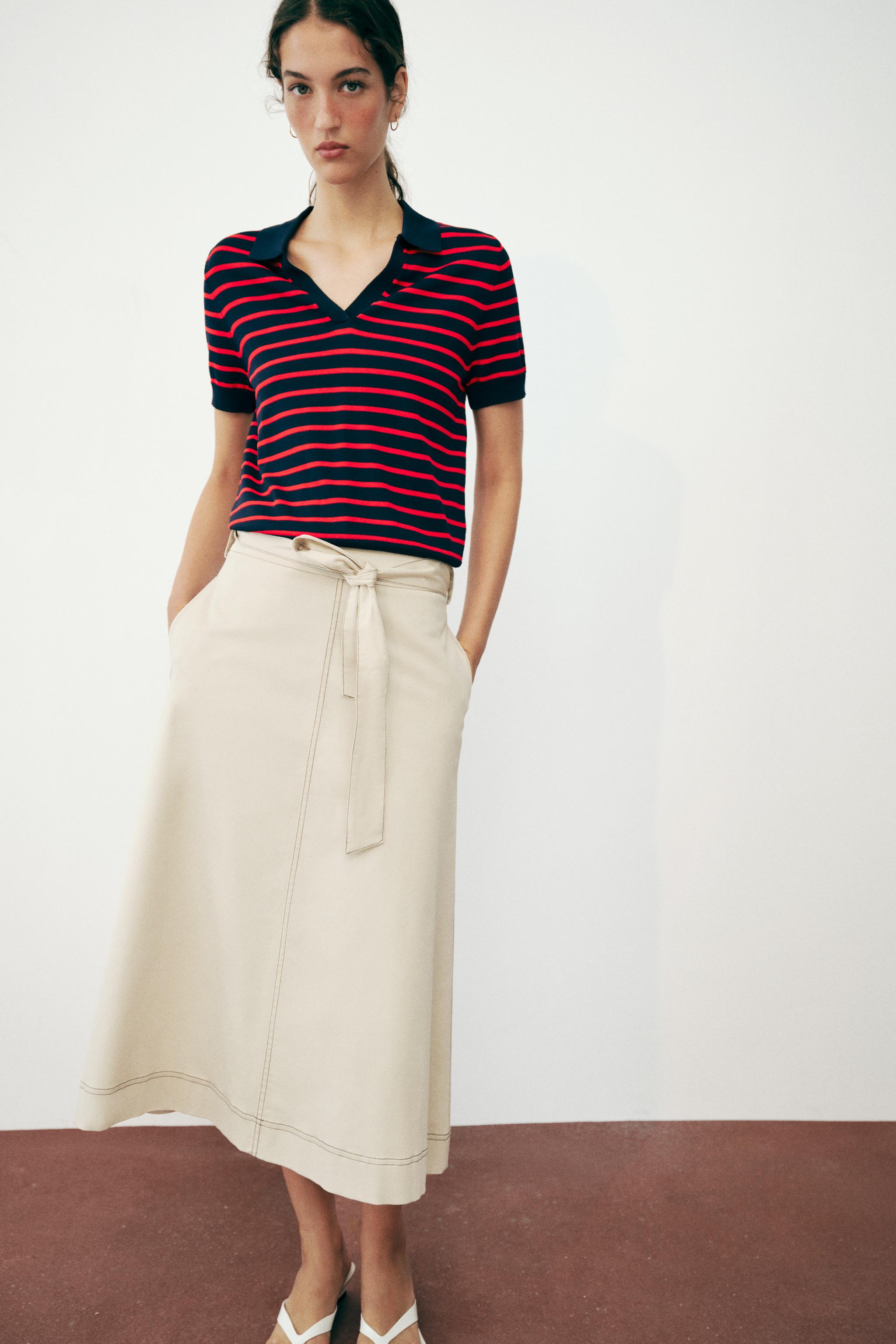SHORT SLEEVE STRIPED KNIT POLO — Striped