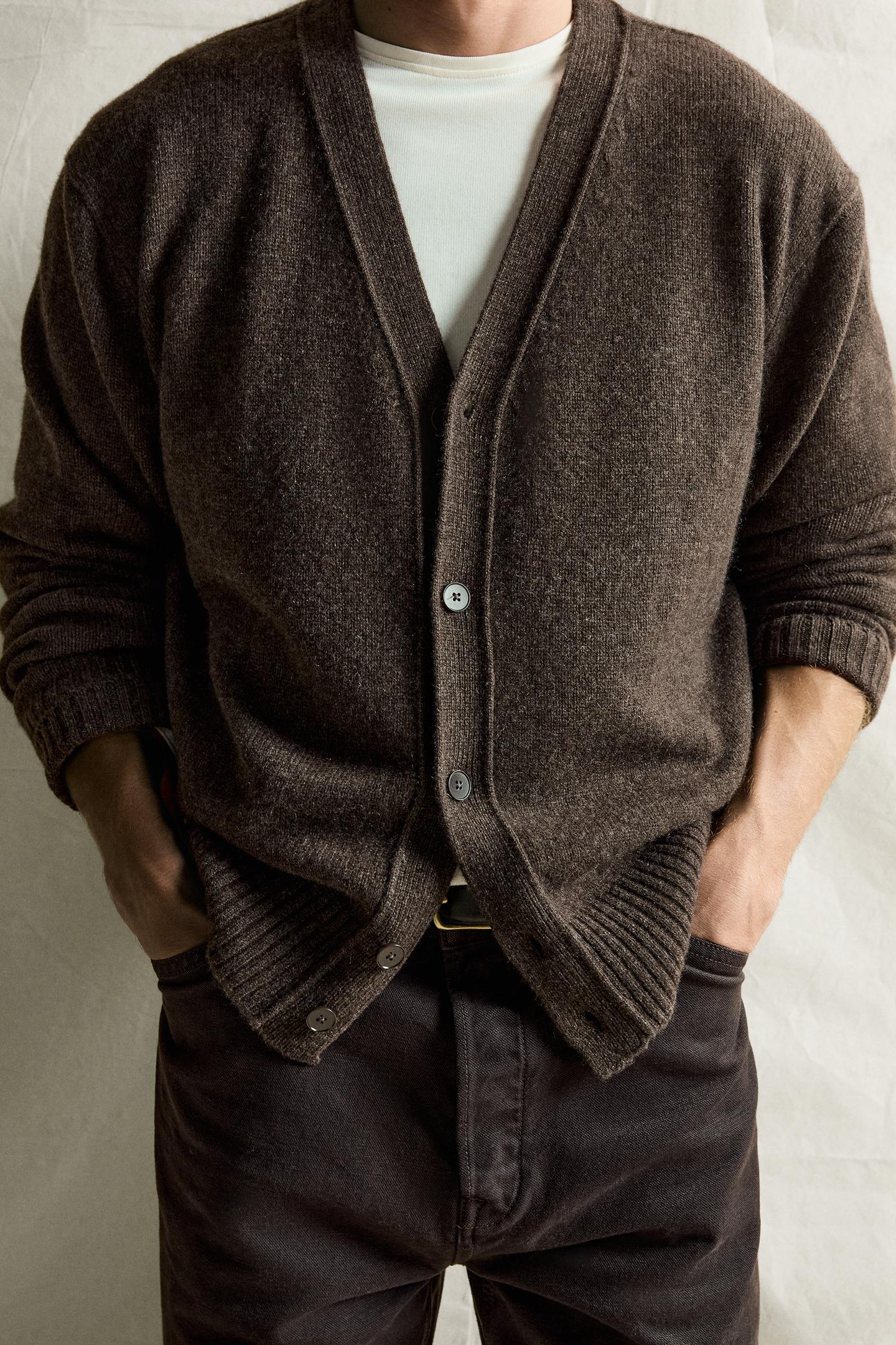 Мужской кардиган Zara 100% Cashmere Regular Fit, цвет: Коричневый меланжевый — фото 6