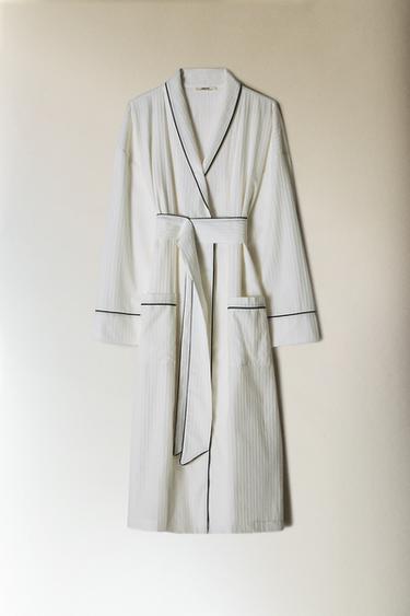STRIPED JACQUARD DRESSING GOWN - Oyster-white by Zara - Image 5
