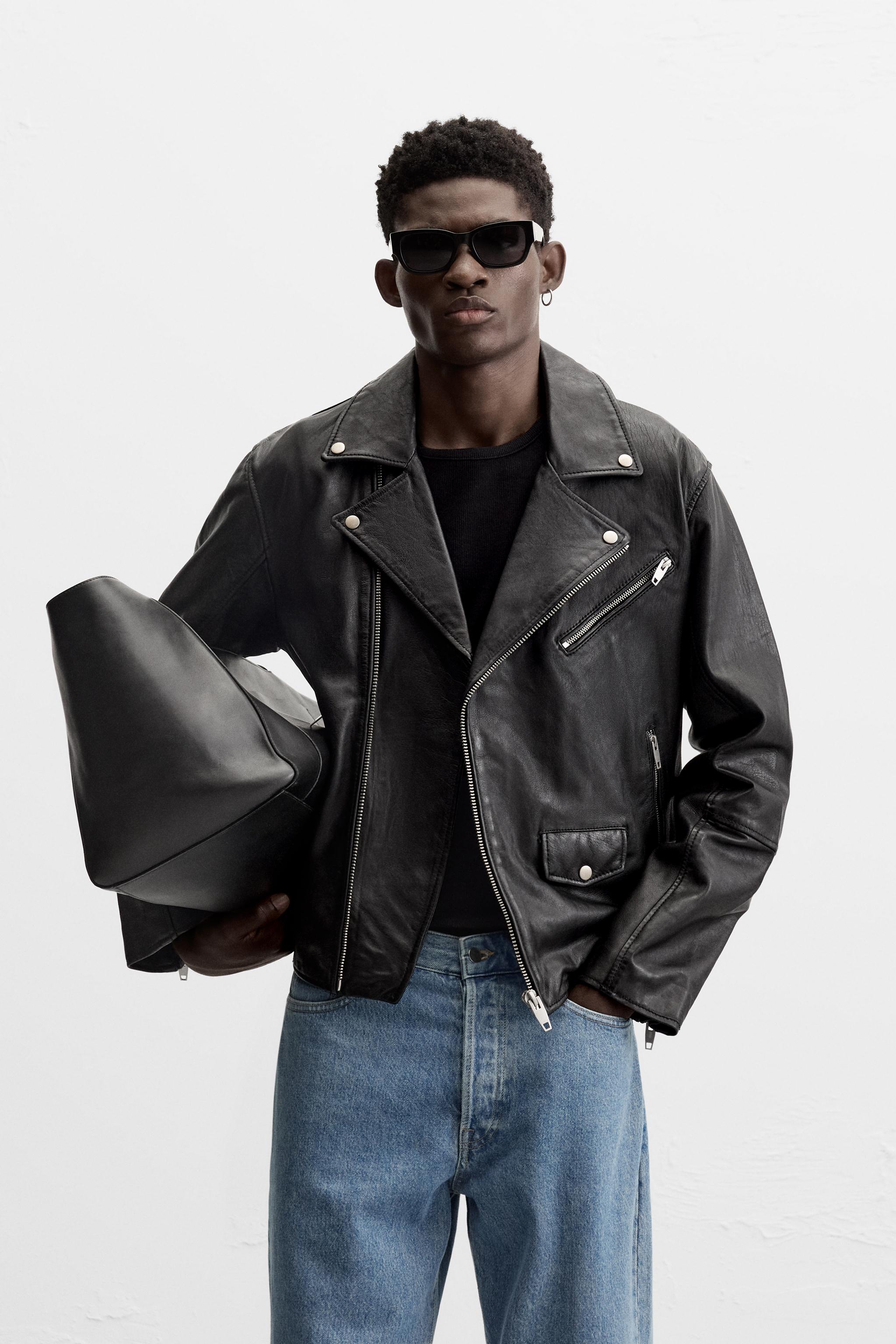 Leather biker jacket zara man on sale