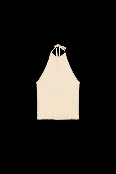 Zara HALTER KNIT TOP - Pastel yellow - Image 0
