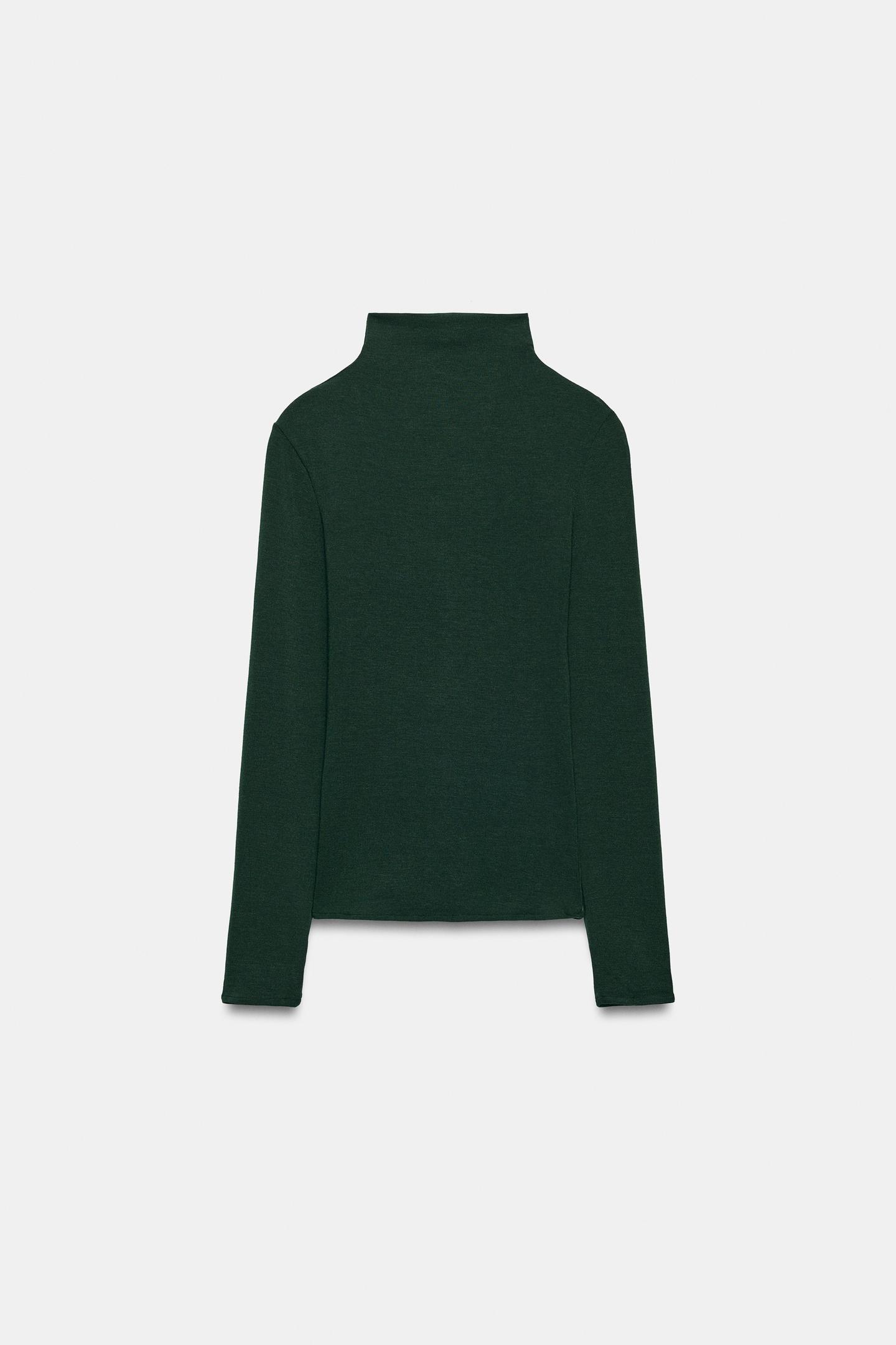 Женская футболка Zara Mock Neck, цвет: Тёмный зелёный — фото 7