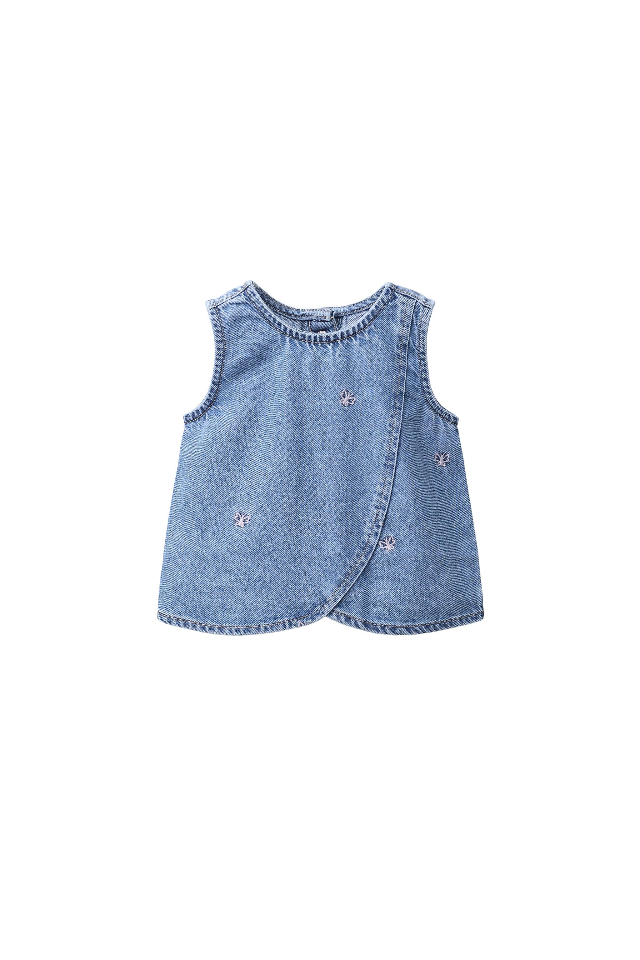 DENIM TOP WITH EMBROIDERED BUTTERFLIES - Light blue | ZARA South