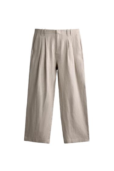CALÇA COM PREGAS ALGODÃO - LINHO - Areia da Zara