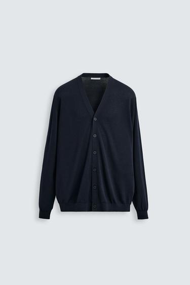 COTTON - WOOL CARDIGAN - Navy blue by Zara