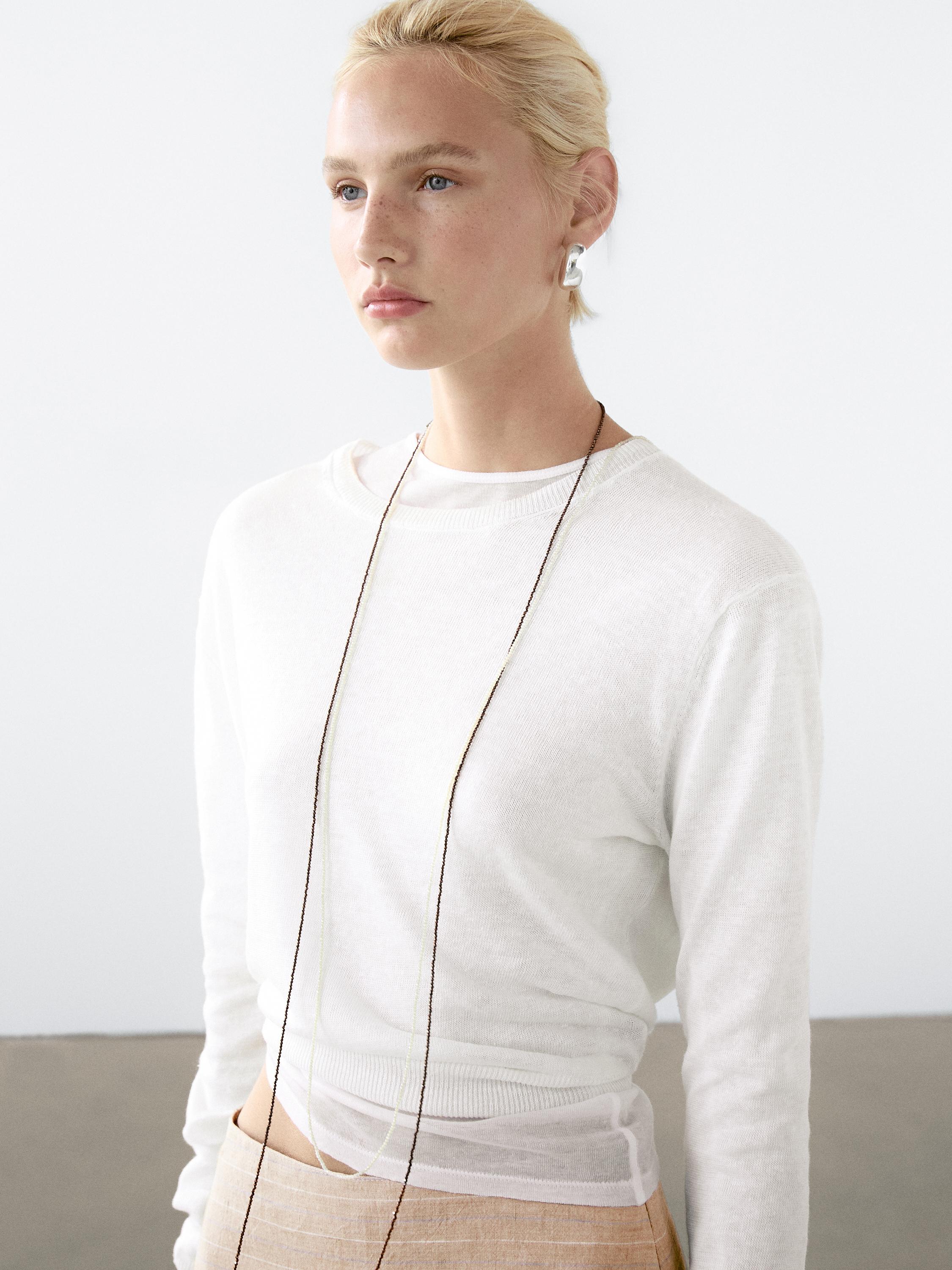 Pull en maille 100 % lin à col rond