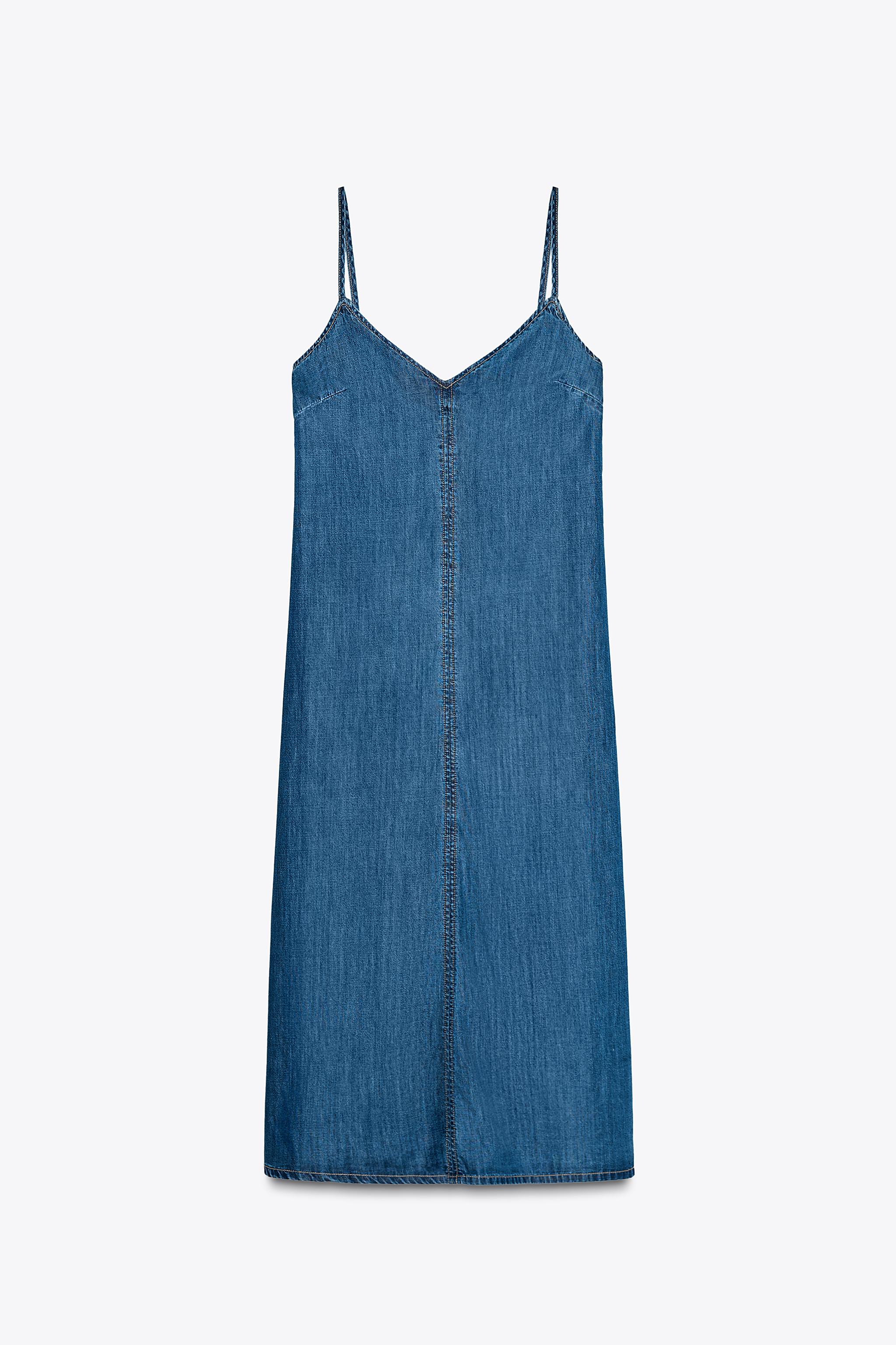 Z1975 DENIM STRAPPY MIDI DRESS - Blue | ZARA United States
