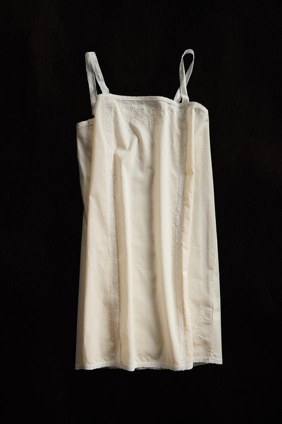 CHEMISE DE NUIT COTON BRODERIE DENTELLE - Jaune de Zara - Image 4