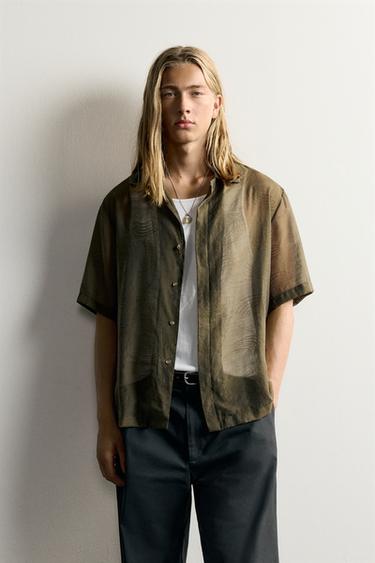 Zara FLUID JACQUARD SHIRT - Khaki