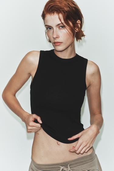 TOP CÔTELÉ À BRETELLES - Noir de Zara
